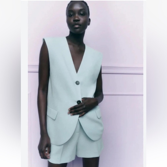 Zara Jackets & Blazers - Zara powder blue oversized sleeveless vest blazer size M